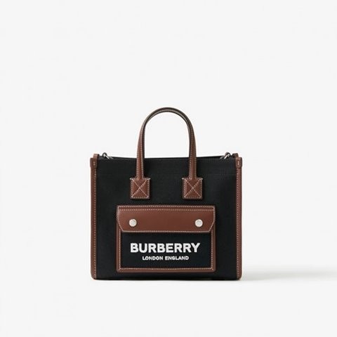 [Premium] BURBERRY 버버리 투톤 캔버스 레더 미니 프레야 토트백 80557491