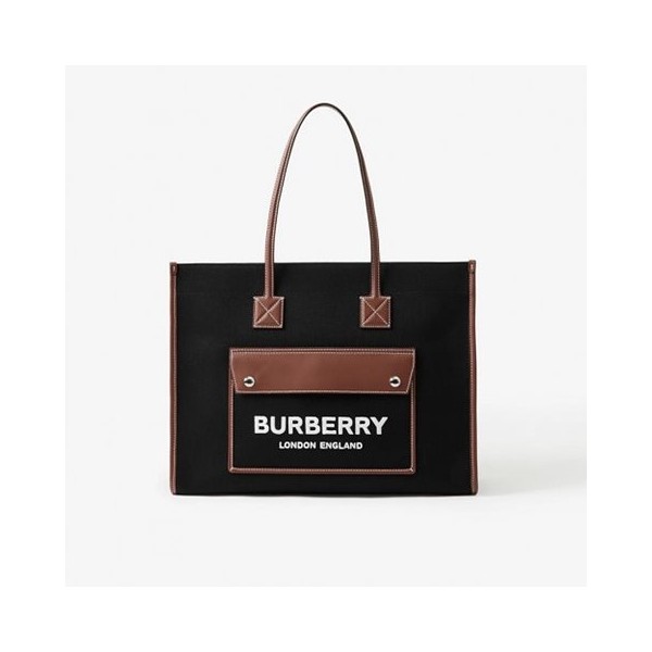 [Premium] BURBERRY 버버리 투톤 캔버스 레더 미디엄 프레야 토트백 80557471-레플리카 사이트 쇼핑몰 RSMALL