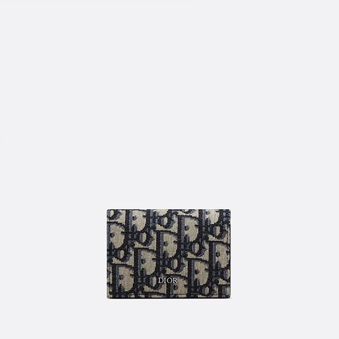 디올 비즈니스 카드 지갑 베이지 & 블랙 Dior Oblique 자카드 2ESCH136YSE_H05E